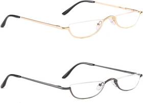 Jbk04 Covesato Half Frame Reading Glasses Metal Moon Readers For Women Men 2 Pairs 2.00