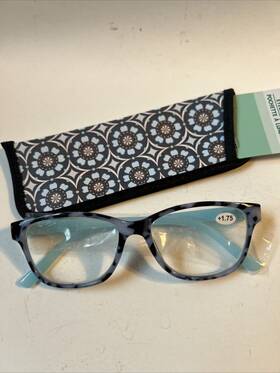 Crystal 099993025756 Cool Vision Reading Glasses 1.75 Black And Blue With Case