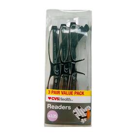 5013843-325.mcv Cvs Health Pete Rectangle Reading Glasses 3.25 Black Clear Lens 3 Pair Pack 5013843-325.mcv Cvs Health Pete Rectangle Reading Glasses 3.25 Black Clear Lens 3 Pair Pack