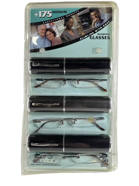 Design Optics 027995175544 New Sealed 3 Pk Rimless Slimline Reading Glasses 175 W Hard Case