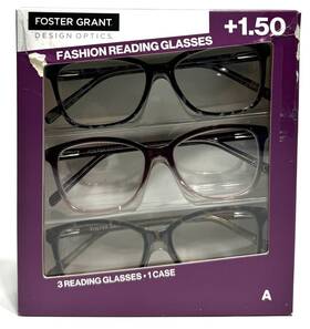 1408224 Design Optics Foster Grant A Full Rim Fashion Reading Glasses 1.50 Strength With Pouch 3 Pack