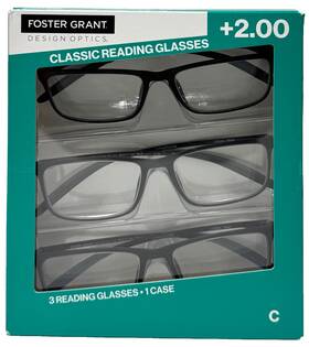 1504936 Design Optics Foster Grant C Lightweight Classic Reading Glasses 2.00 Strength Pack Of 3