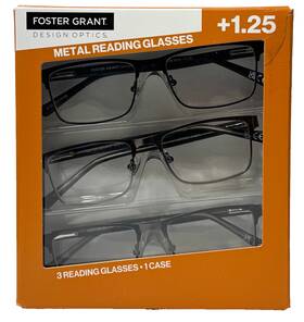 1504967 Design Optics Foster Grant E Full Rim Metal Reading Glasses 1.25 Strength - Pack Of 3