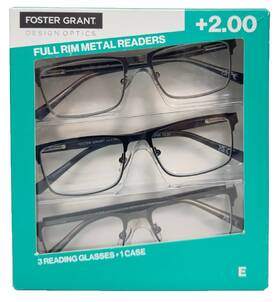 1504997 Design Optics Foster Grant E Full Rim Metal Reading Glasses 2.00 Strength - Pack Of 3