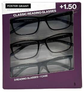 1618407 Design Optics Foster Grant B Full Rim Plastic Classic Reading Glasses 1.50 Strength 3 Pack
