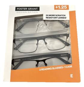 1908250 Design Optics By Foster Grant Full Metal Square Reading Glasses 3 Pk 1.25