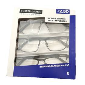1908254 Design Optics By Foster Grant 668 Full Metal Square Reading Glasses 3 Pk 2.50