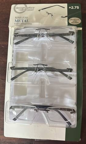 Design Optics 193033211922 By F.g Mens Metal Rimles Reading Glasses 3 Pk 2.75