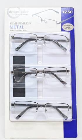 Design Optics 193033212066 By F.g Semi-rimless Metal Reading Glasses 3pk 2.50