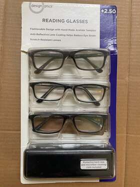 Design Optics 193033458150 Mens Full Frame Classic Reading Glasses 2 Pk 2.50 With Hard Case