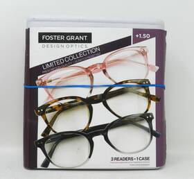 Design Optics 193033458426 Clancy Round 1.50 Reading Glasses 3 Ct Distressed Packaging