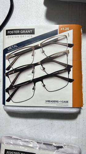 Design Optics 193033459249 By Foster Grant Kyne Full Metal Square 1.25 Reading Glasses 3 Ct