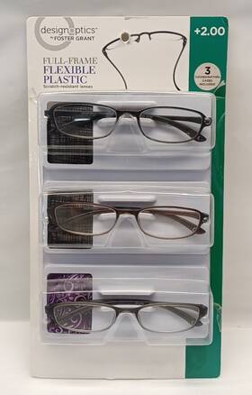 Design Optics 887661156266 By Foster Grant Full-frame Flexible Plastic Glasses 2.00