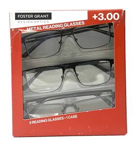 Lo424 Design Optics Foster Grant E Full Rim Metal Reading Glasses 3.00 Strength With Pouch Pack Of 3