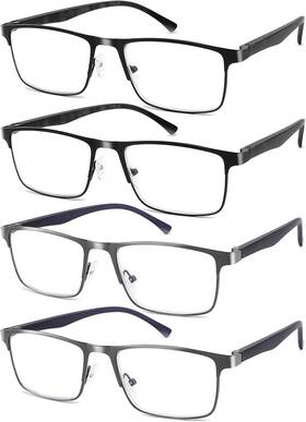 Whk6m005-c2233-1.0 Dilly Vision 4-pack Mens Reading Glasses Blue Light Blocking Spring Hinge Stylish Metal Full