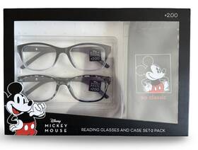 Disney 085612227168 Mickey Mouse Nib Reading Glasses 2 Pack 2.00 Fathers Day Readers With Case
