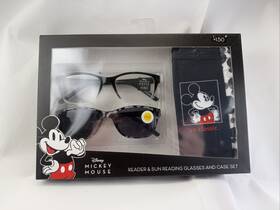 Disney 085612227274 Mickey Mouse 1.50 Reader And Sun Reading Glasses Case Set Nib