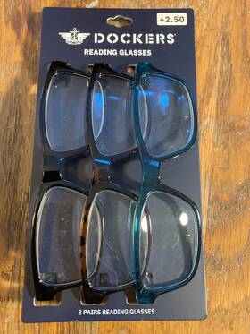 Dockers 193033729656 Reading Glasses 3-pack Black Brown Blue 2.50