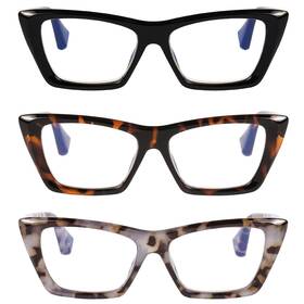 Js024-s1-250 Doovic 3 Pack Fashion Reading Glasses For Women Trendy Cat Eye Blue Light Blocking C