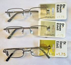 Dr. Dean Edell 768680117097 3 Titanium Reading Glasses 1.75 Half Frame Spring Hinges Nwt