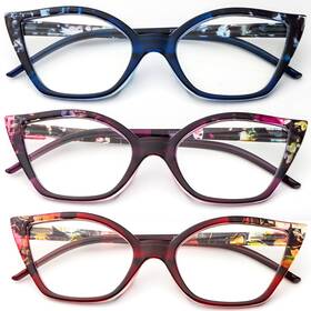 B0d2w3lzkz Dxyxyo Floral Cat Eye Reading Glasses Women 3-pack Anti-blue Light Computer