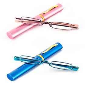 L1821-pkbu-1.5 Dxyxyo Mini Reading Glasses For Women Men Compact Small Pocket Pink And Blue 3.0 X