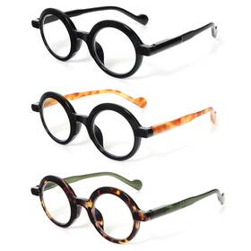 Dxyxyo L2565bkorgn-2.0 3 Pack Round Reading Glasses For Black Orange Leopard Green
