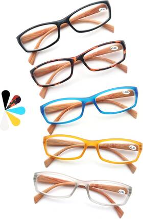 Eastwin Eyewear 313109499454 Modfans 4 Pack Reading Glasses Fashion Wood-look Spring Hinges Stylish Readers M