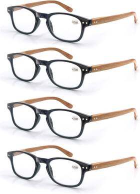 Eastwin Eyewear 445019496469 Modfans 4 Pack Reading Glasses Fashion Wood-look Spring Hinges Stylish Readers M