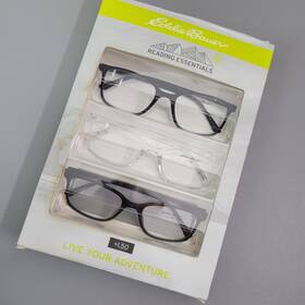Eddie Bauer 888989252401 Designer Reading Glasses 3 Readers In Black Clear And Tortoise 1.50