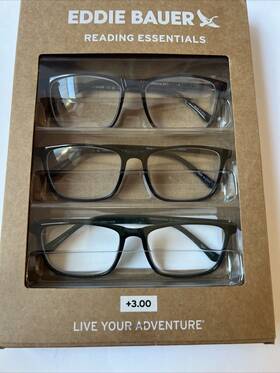 Eddie Bauer 888989403001 Mens Reading Essentials Designer Glasses 3.00 New