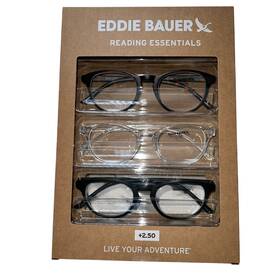 Eddie Bauer 888989466266 Reading Glasses 3 Pack 2.50 Black Clear Grey Designer Readers New