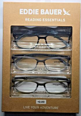 Eddie Bauer 888989466310 Designer Reading Glasses 3 Pack Readers 2.00 Black Grey Green New