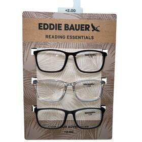 Eddie Bauer 888989498939 Reading Glasses 3 Pack 2.00 Black Clear Grey Designer Readers New
