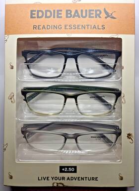 Eddie Bauer 888989499004 Designer Reading Glasses 3 Pack Readers 2.50 Black Grey Green New