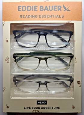 Eddie Bauer 888989499028 Designer Reading Glasses 3 Pack Readers 3.00 Black Grey Green New