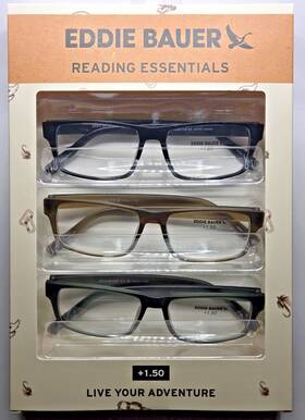 Eddie Bauer 888989499042 Designer Reading Glasses 3 Pack Readers 1.50 Black Brown Green New