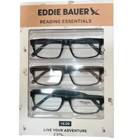 Eddie Bauer 888989499066 Reading Glasses 3 Pack 2.00 Black Brown Green Designer Readers New