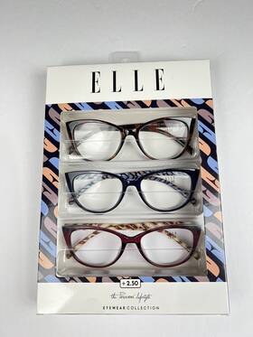 Elle 888989185693 3 Pack Women Reading Glasses 2.50 Tortoises Shell Cat