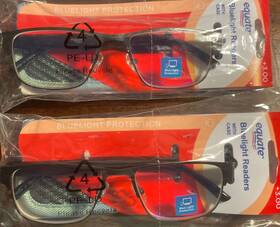 Equate 681131361002 Bluelight 3.00 Reading Glasses With Blue Case And Solid Black Frames