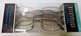 Essentials 193033399101 3 Pack Reading Glasses 2.75 Metal Frames Lightweight Aspheric Lenses