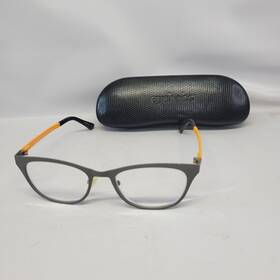920-02 Eyebobs 795780898939 Designer Reading Glasses Irregular Curves Gunmetal And Yellow 2.00