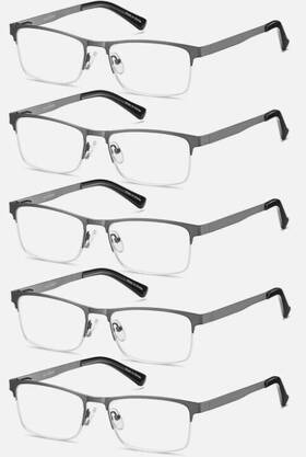 Eyecedar 707565400138 5-pack Reading Glasses For Men Metal Gunmetal Half Frame Spring Hinges 2.50