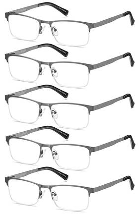 Eyecedar 707565400305 5pack Reading Glasses For Men Metal Gunmetal Half Frame Spring Hinges Eyeglasses