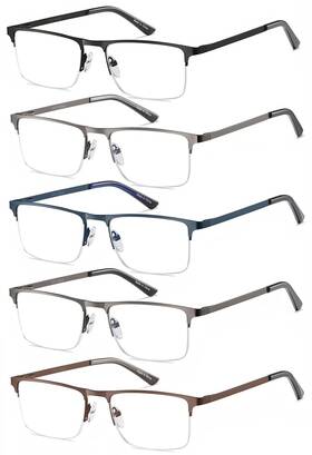 Cy75578-200 Eyecedar 5-pack Metal Half-frame Reading Glasses Men Rectangle Style Stainless