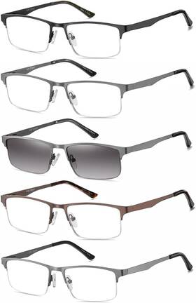 Cy75578-250 Eyecedar 5-pack Reading Glasses For Men Metal Half-frame Rectangular Style