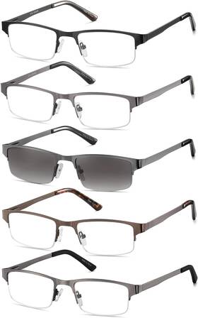 Cy875-150 Eyecedar Metal Half-frame Reading Glasses Men 5-pack Spring Hinges Stainless St