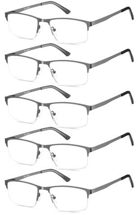 Cy877-225 Eyecedar 5 Pack Reading Glasses Men Blue Light Blocking Eyeglasses Gunmetal Gray Metal