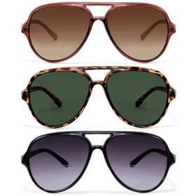 Sr-0014-150 Eyeguard 3 Pack Retro Aviator Bifocal Reading Sunglasses For Women Men Uv400 Protectio