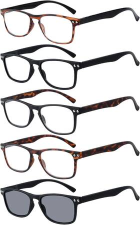 Eyekepper 313115169112 Ultrathin Flex Frame 5-pack 80s Reading Glasses Include Sunshine Read